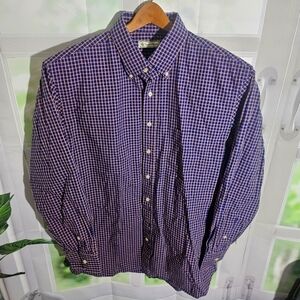 Donald Ross Button‎ Shirt Mens LG Blue/ Orange Checkered Long Sleeve Button Down